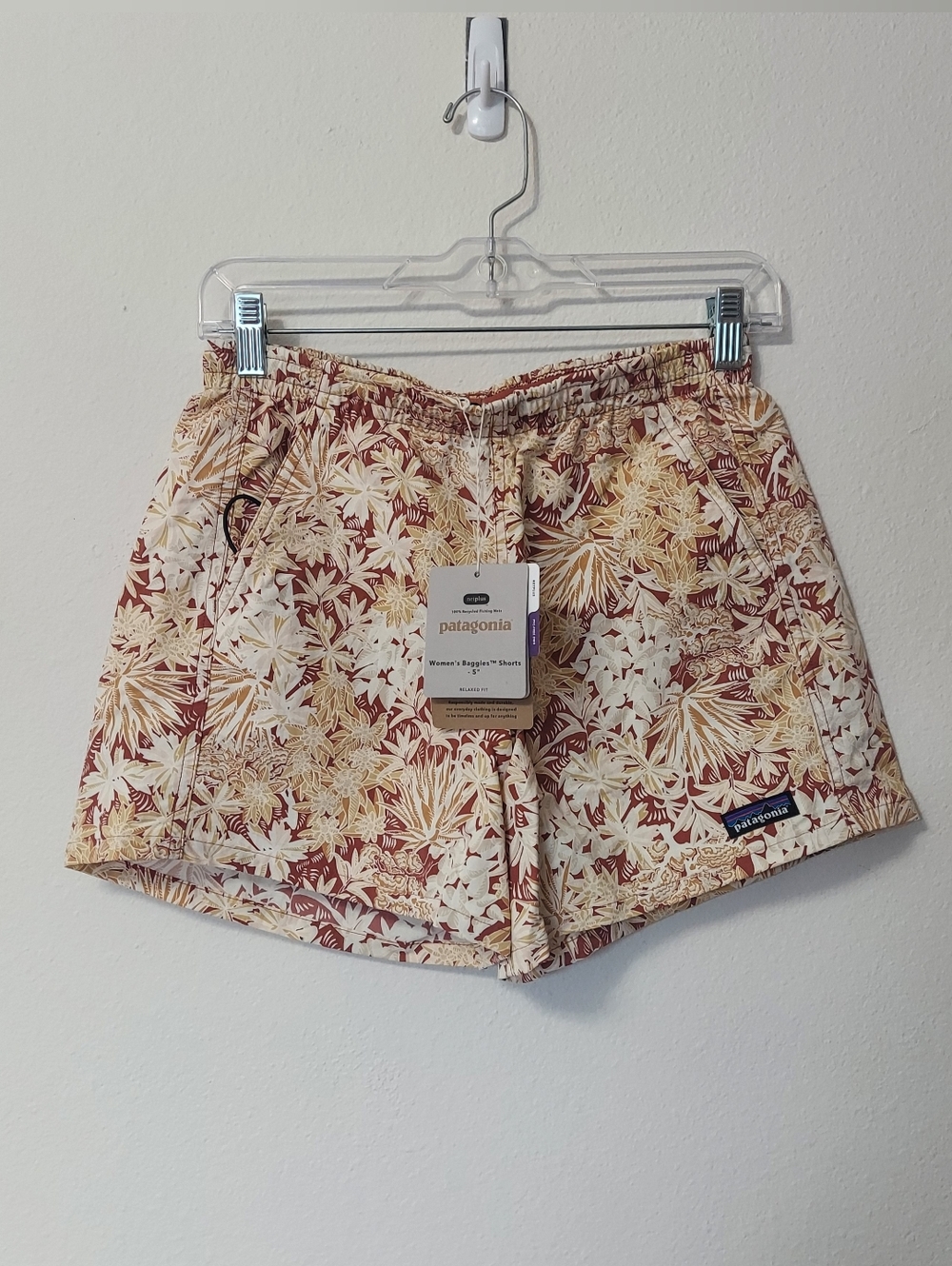 NWT Patagonia Women's Floral Print Baggies Shorts - Rust & Cream Size XS